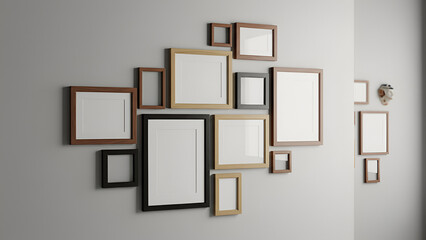 Eclectic Gallery Wall with Mixed-Size Wooden Frames &mdash; Modern Home Decor Mockup

