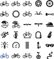 Set of bicycle parts and cycling accessories line icons, bike equipment and repair tools symbols isolated on white background. © Graphicdsrv