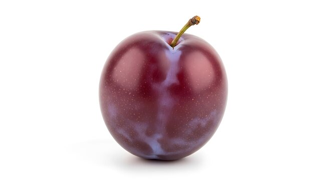 Single plum on white background isolated on white background