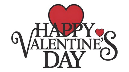 Happy valentine's day greeting with red hearts and elegant black typography on a white background