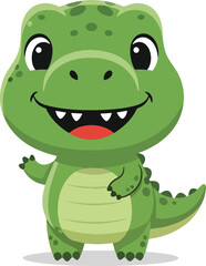 Fototapeta premium Cheerful cartoon green Tyrannosaurus Rex waving isolated on white