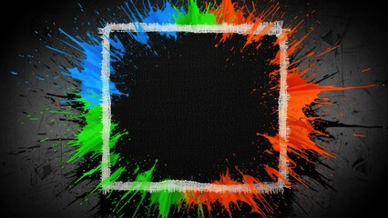 Colorful Paint Splatter Frame on Black Textured Background With Space for Text.jpg