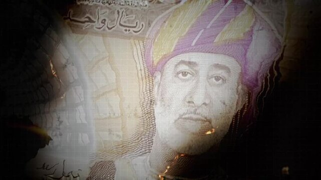 Omani Rial (OMR) Banknote Burning With 3D Camera Shaking Movement