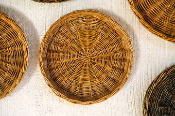 Woven Rattan Baskets Wall Decor Background