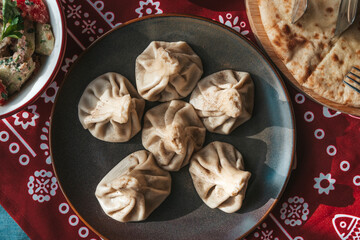 Traditional Georgian Khinkali Dumplings on a Plate