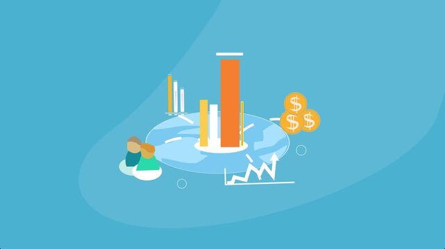 World wide business chart graph and concept, 2d animation clip