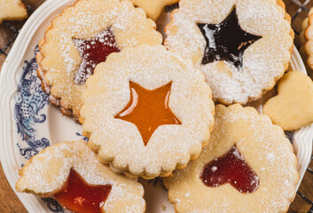 Linzer biscuits on a baking rack