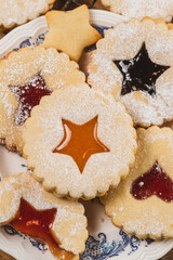 Linzer biscuits on a baking rack