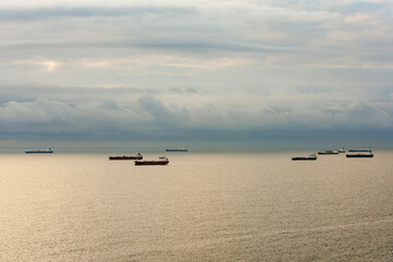 Industrial port of Barcelona in Spain with its container ports and cranes