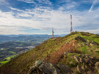Telecommunication towers on Jaizkibel mountain peak in Basque Country