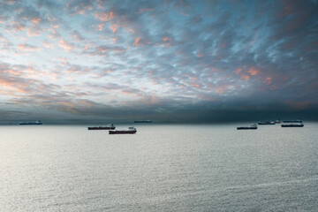 Industrial port of Barcelona in Spain with its container ports and cranes