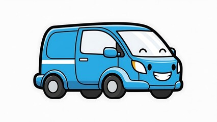 Smiling Cartoon Blue Van Character Illustration.