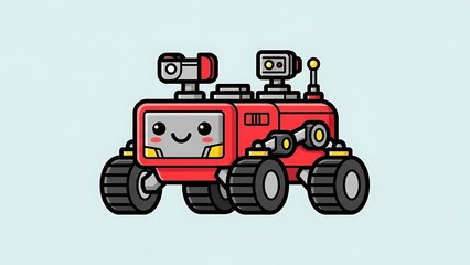 Naklejka premium Smiling Red Tractor with Camera Equipment Illustration.