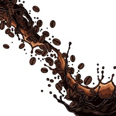 Dynamic Coffee Splash with Beans Illustration