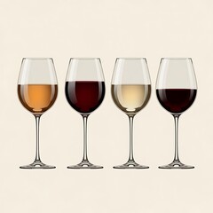 Four Wine Glasses with Different Types of Wine