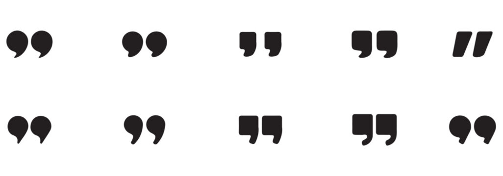 Set of quote mark, quotes icon, sign, symbol, emblem. Ditto marks icon set. Quotation marks. Dialogue discussion symbol for UI UX, website, mobile app.
