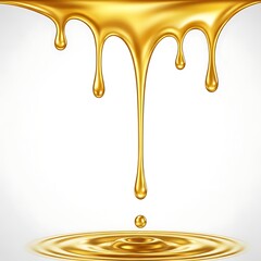 Golden syrup dripping into a puddle on a white background