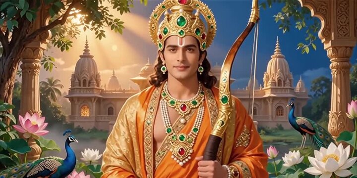 A majestic Shri Ram stands serene and divine