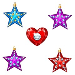 Colorful Gemstone Stars and Heart Ornaments Set