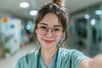 Young adult woman engaged in live talk video call focused on mental health care while showcasing her skills as an anti-aging expert