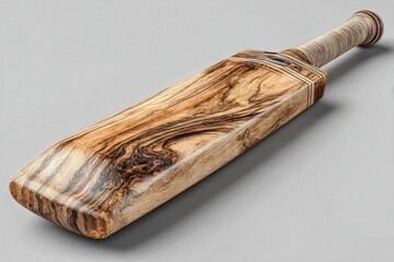 Wooden cricket bat lying on transparent background showcasing design and detail