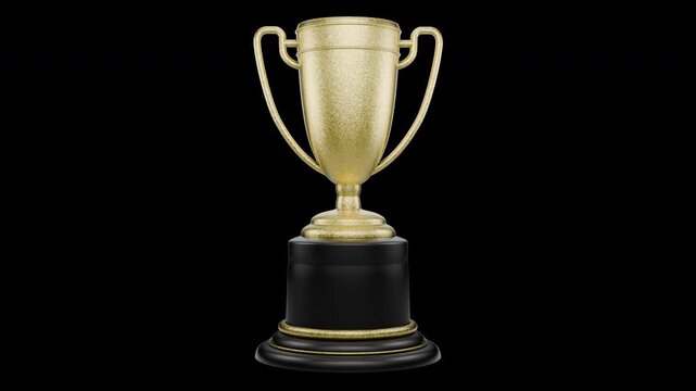 Winners' Cup. Achievements. The award for outstanding achievements rotates. Rotate the winner's cup. The winner's cup for first place in a computer game rotates. Transparent background. Alpha channel.