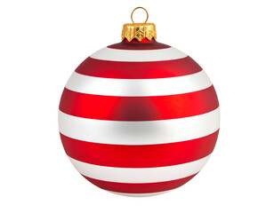 Red and white striped ornament with gold cap on black