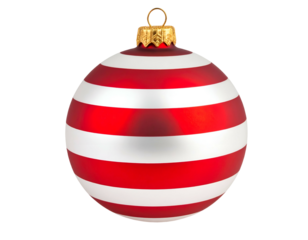 Red and white striped ornament with gold cap on black