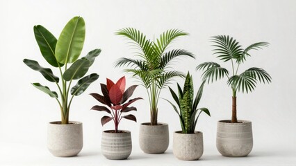 Obraz premium Five potted houseplants on white background