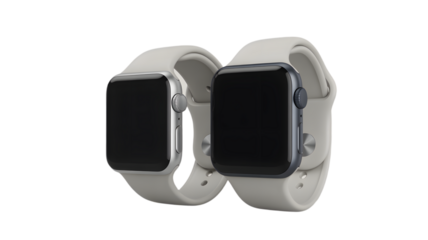 Two modern smartwatches with white bands on Transparent  background
