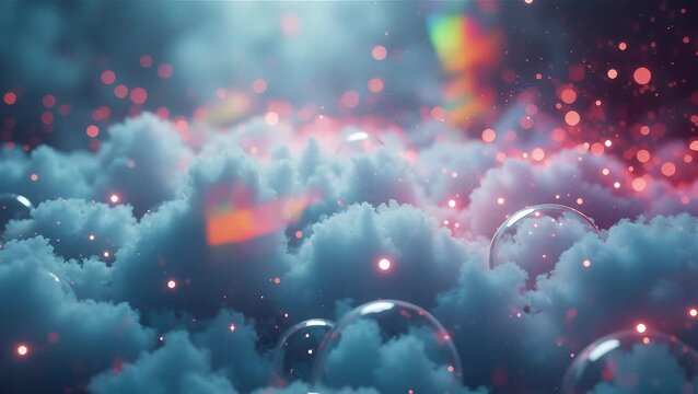 Ethereal Dreamy Cloud Background with Bubbles and Colorful Highlights