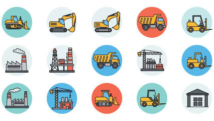 Construction Equipment Icons Set on White Background. © Fahri