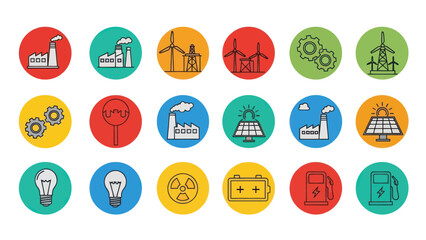 Collection of Industrial Icons in Colored Circles.