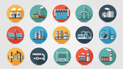Industrial Icons Collection Factory Symbols Set.