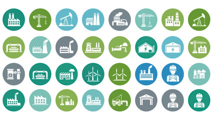Collection of Industrial Icons in Circles.