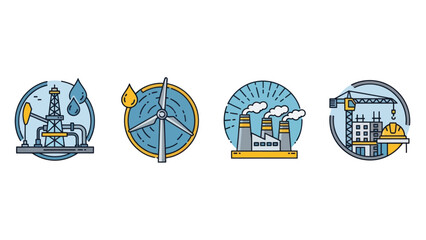 Set of Energy Icons Representing Different Sources.