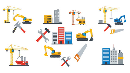 Construction Equipment and Tools Illustration Set.
