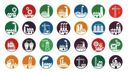 Collection of Industrial Icons in Various Colors.
