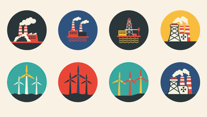Energy Industry Icons Representing Various Power Sources.