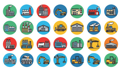 Collection of Industrial Icons in Circles.