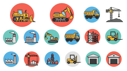 Construction Equipment Icons Set Vector Graphics.