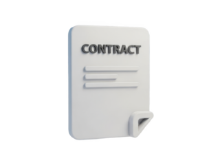 3d rendered illustration of a contract document with a folded corner and lines representing text, symbolizing a legal agreement or official paperwork isolated on transparent background