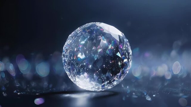 Crystal Ball Rotating with Reflections and Light.