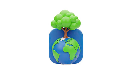 3D Icon: Tree Growing on Earth with Blue Background