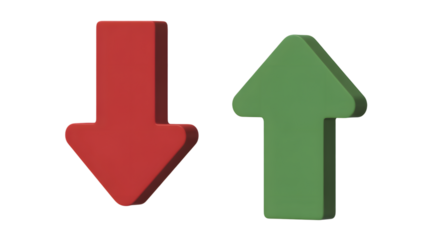 Green arrow pointing up and red arrow pointing down in contrasting directions