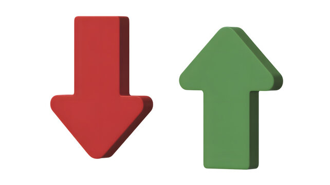 Green arrow pointing up and red arrow pointing down in contrasting directions