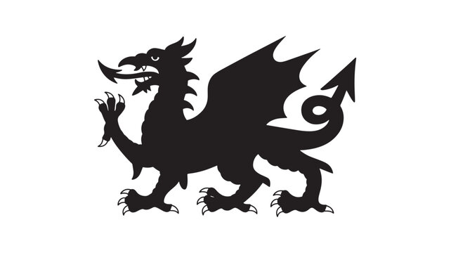 Welsh dragon symbol for national emblem and sports branding black silhouette vector