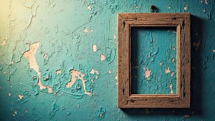 Glass Picture Frame on Weathered Teal Blue Wall With Peeling Paint Details.jpg