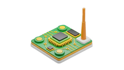 3D Render of a Stylized Microchip and Circuit Board