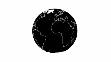 Black and white silhouette of planet Earth globe.